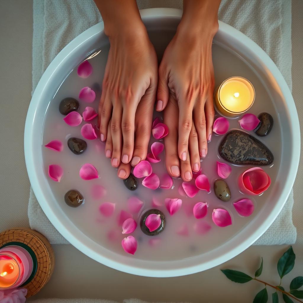 Rose petal pedicure soak — calming spa ritual